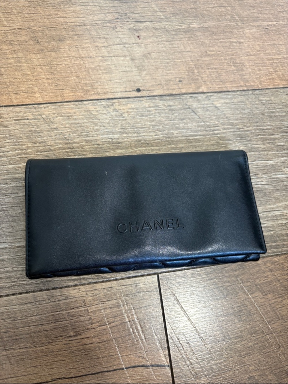 CHANEL Embossed Black Leather , glasses case